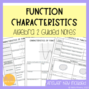 Function Characteristics Guided Notes for Algebra 2 Cover