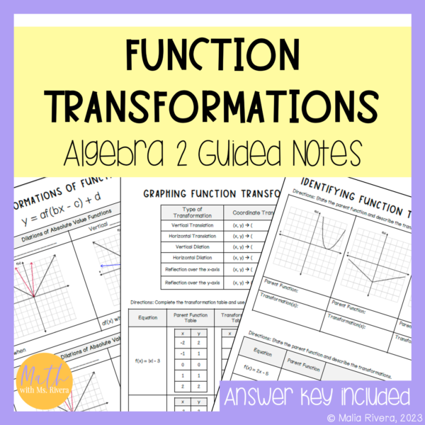 Function Transformations Guided Notes for Algebra 2 Cover