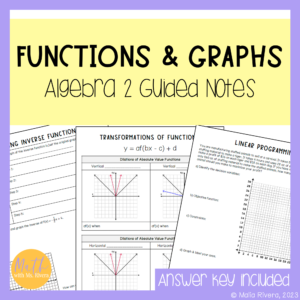 Functions and Graphs Guided Notes Bundle for Algebra 2 Cover