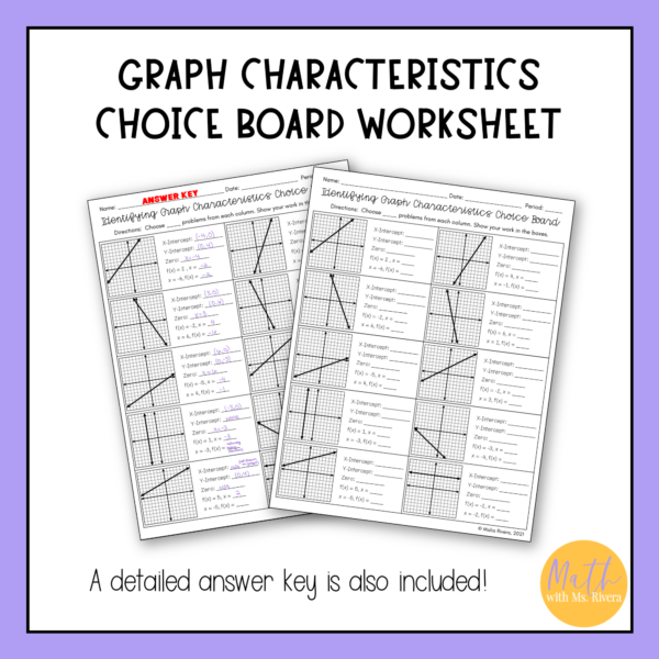 Identifying Linear Graph Characteristics Choice Board Worksheet for Algebra 1 thumbnail 3