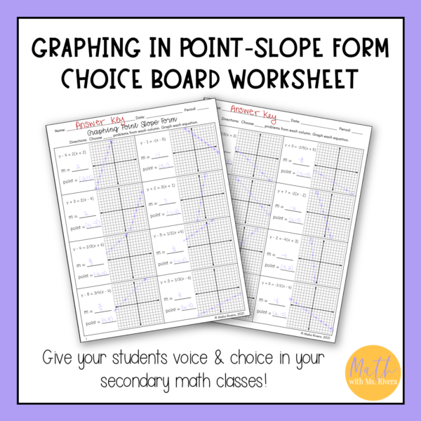 graphing linear equations in point slope form choice board worksheet for algebra 1 thumbnail 2