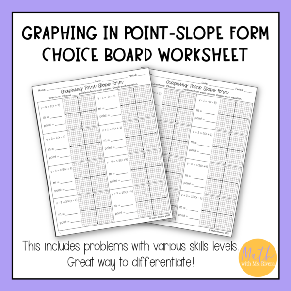 graphing linear equations in point slope form choice board worksheet for algebra 1 thumbnail 3