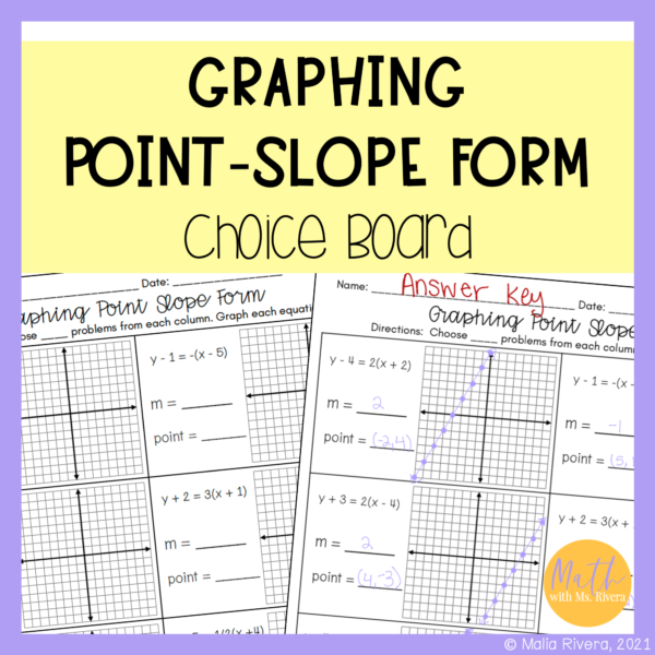 Graphing Linear Equations in Point Slope Form Choice Board Worksheet for Algebra 1 Cover