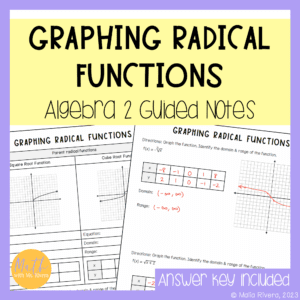 Graphing Radical Functions Guided Notes Lesson for Algebra 2 COVER