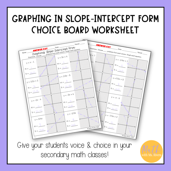 graphing in slope intercept form choice board worksheet for algebra 1 thumbnail 3