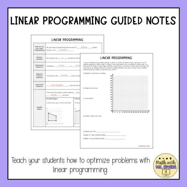 Linear Programming Guided Notes for Algebra 2 thumbnail 2