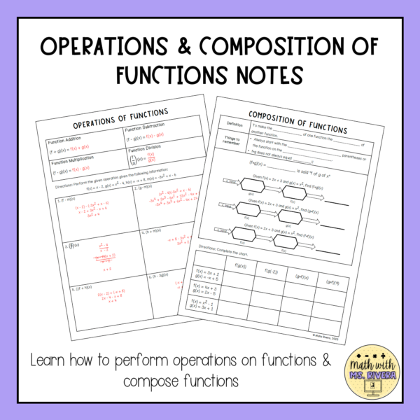 Operations & Composition of Functions Guided Notes for Algebra 2 thumbnail 1