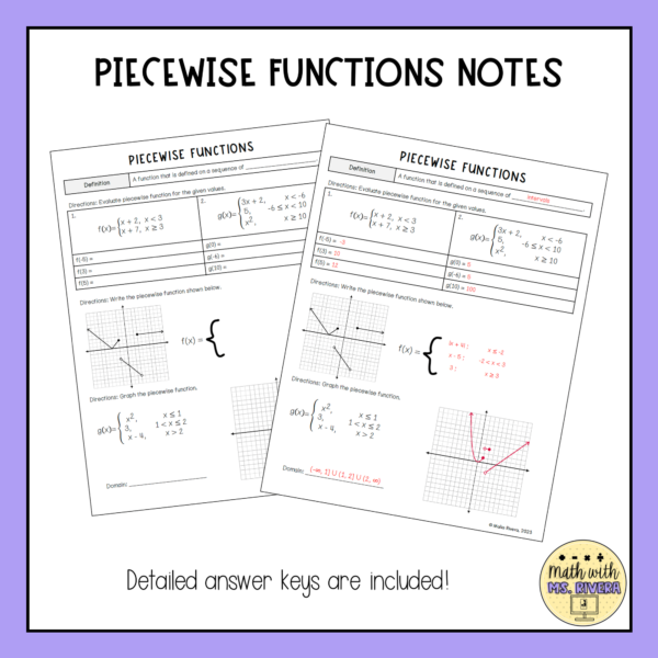 Piecewise Functions Guided Notes for Algebra 2 thumbnail 1