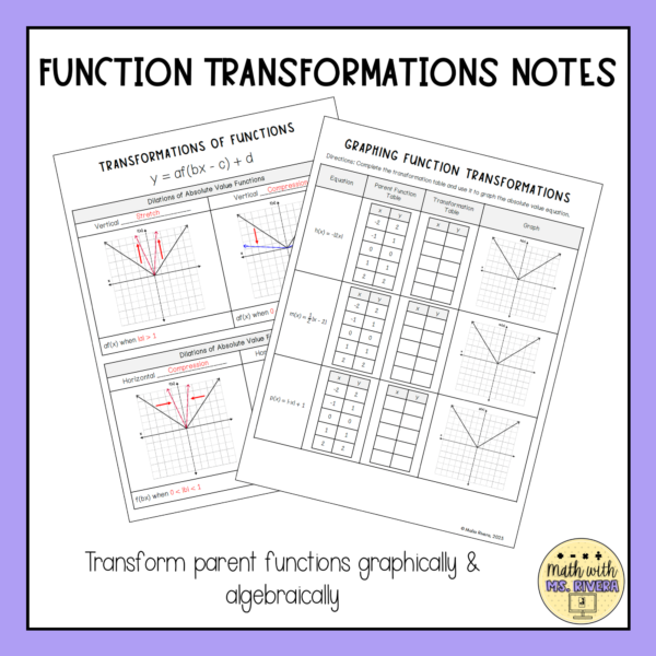 Function Transformations Guided Notes for Algebra 2 thumbnail 2