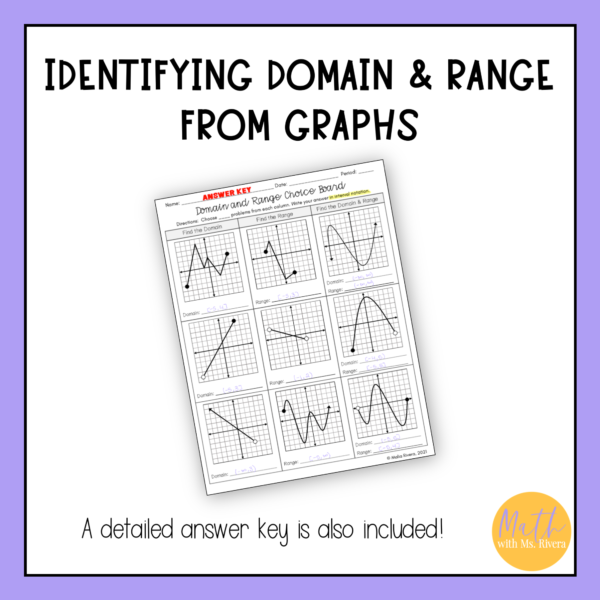 Identifying Domain and Range from Graphs Worksheet Choice Board for Algebra 1 - Image 4