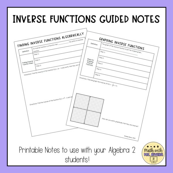 Inverse Functions Guided Notes for Algebra 2 thumbnail 2