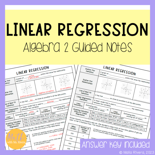 Linear Regression Guided Notes for Algebra 2 Cover