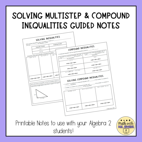 Solving Multi Step & Compound Inequalities Algebra 2 Guided Notes thumbnail 2