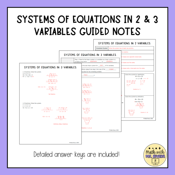 Systems of Equations with 2 and 3 Variables Guided Notes for Algebra 2 Thumbnail 2