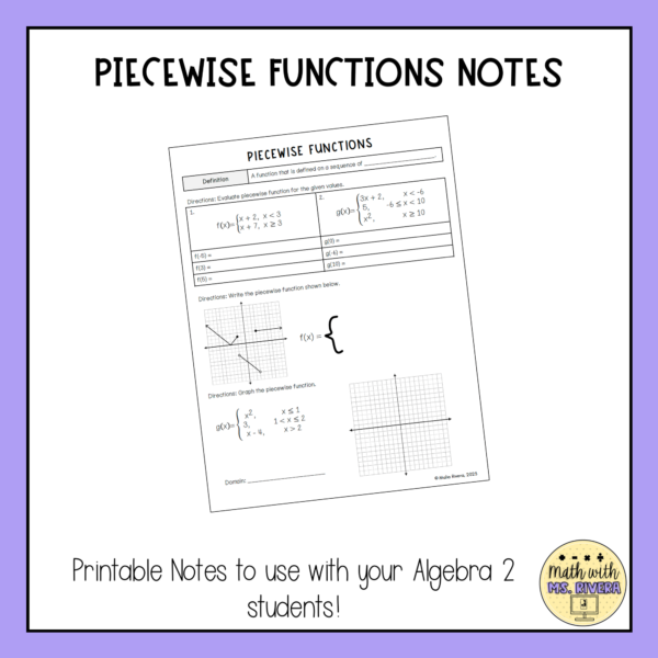 Piecewise Functions Guided Notes for Algebra 2 thumbnail 2