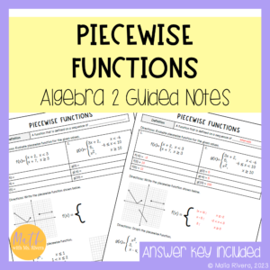 Piecewise Functions Guided Notes for Algebra 2 Cover