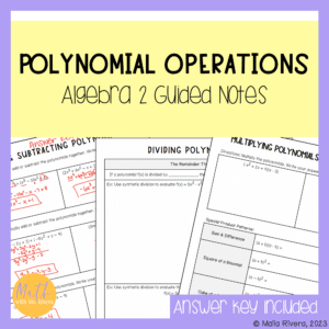 operations with polynomials guided notes lesson for Algebra 2 Cover