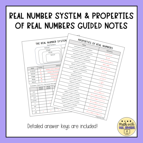 The Real Number System & Properties Review Guided Notes for Algebra 2 thumbnail 2