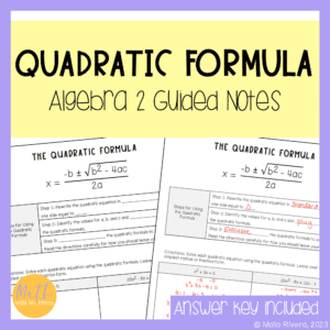 Quadratic Formula Guided Notes for Algebra 2 COVER