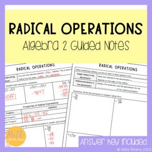 Radical Operations Guided Notes Lesson for Algebra 2 COVER