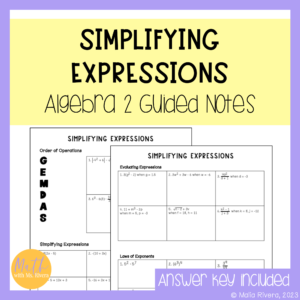 Simplifying Expressions Review Guided Notes for Algebra Cover