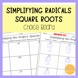 simplifying-radical-expression-square-roots-choice-board-worksheet-COVER