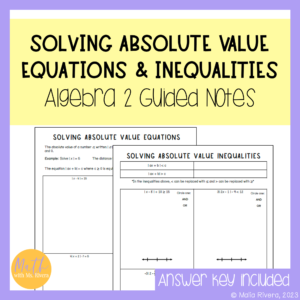 Solving Absolute Value Equations and Inequalities Guided Notes for Algebra 2 Cover