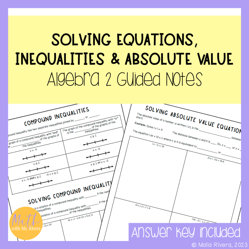 Solving Equations, Inequalities & Absolute Value Guided Notes Bundle ...