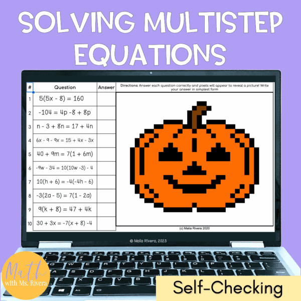 Halloween Solving Multi Step Equations Pixel Art Digital Activity for ...