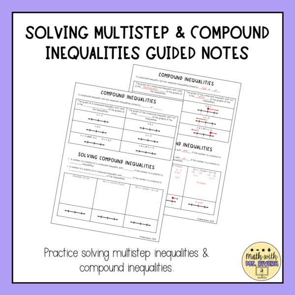 Solving Multi Step & Compound Inequalities Algebra 2 Guided Notes thumbnail 3