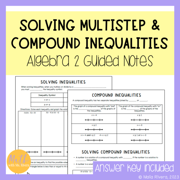 Solving Multi Step & Compound Inequalities Algebra 2 Guided Notes cover