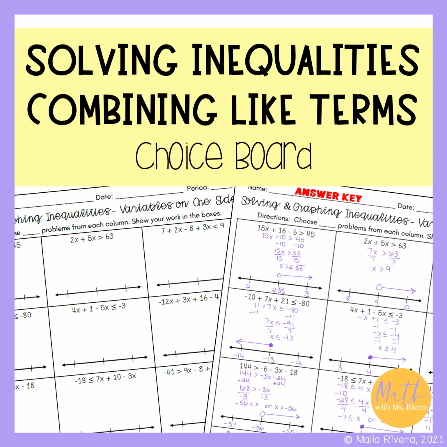 Solving and Graphing Multi Step Inequalities by Combining Like Terms ...