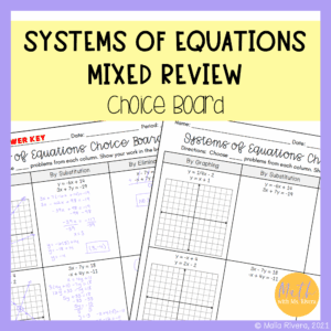 solving-systems-of-equations-review-choice-board-worksheet-COVER