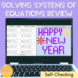 New Years Eve Activity Solving Systems of Equations Pixel Art COVER