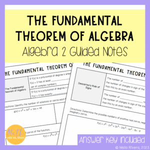 The fundamental theorem of algebra guided notes algebra 2 COVER
