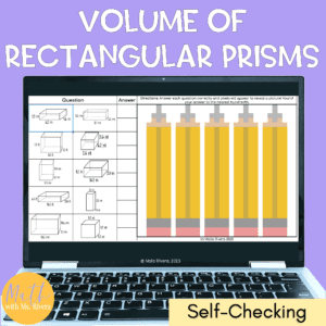 Volume of Rectangular Prisms Digital Pixel Art Self Checking Activity COVER