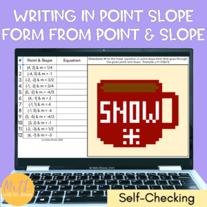 Writing Linear Equations in Point Slope Form from a Point and Slope Pixel Art Snow Mug COVER