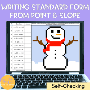 Writing Linear Equations in Standard Form GIven a Point and Slope Pixel Art Snowman COVER