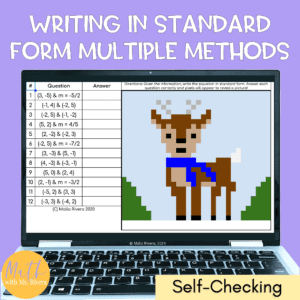 Writing Linear Equations in Standard Form Pixel Art COVER