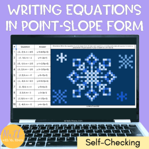 writing linear equations in point-slope form given a point and a slope pixel art activity COVER
