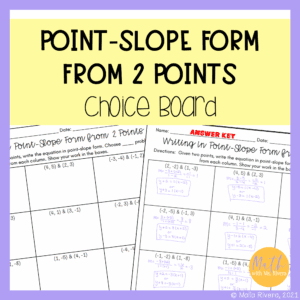 writing-point-slope-form-from-two-points-choice-board-worksheet-COVER