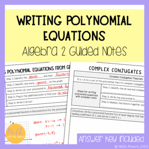 writing polynomial equations guided notes algebra 2 COVER