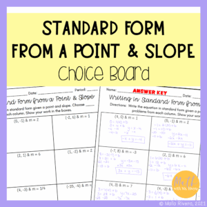 writing-standard-form-from-point-slope-choice-board-worksheet-COVER