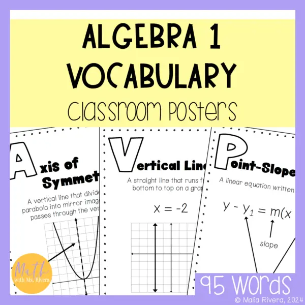 Algebra 1 Vocabulary Posters & Word Wall Classroom Decor cover