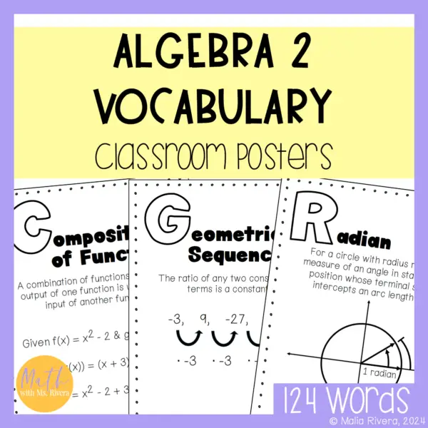 Algebra 2 Vocabulary Posters Word Wall Classroom Decor cover