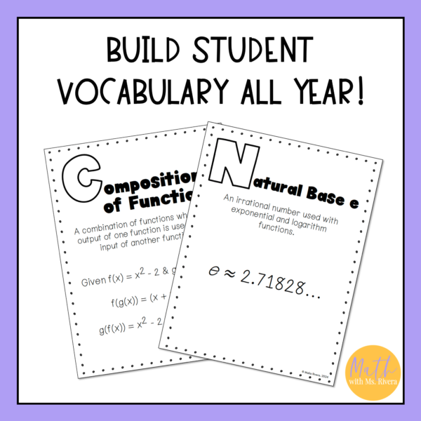 Algebra 2 Vocabulary Posters Full Year Word Wall Classroom Decor thumbnail 2