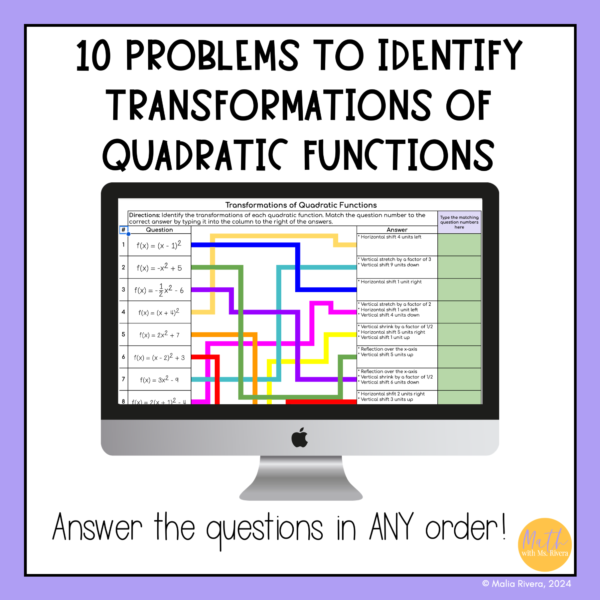 Transformations of Quadratic Functions Digital Matching thumbnail 1