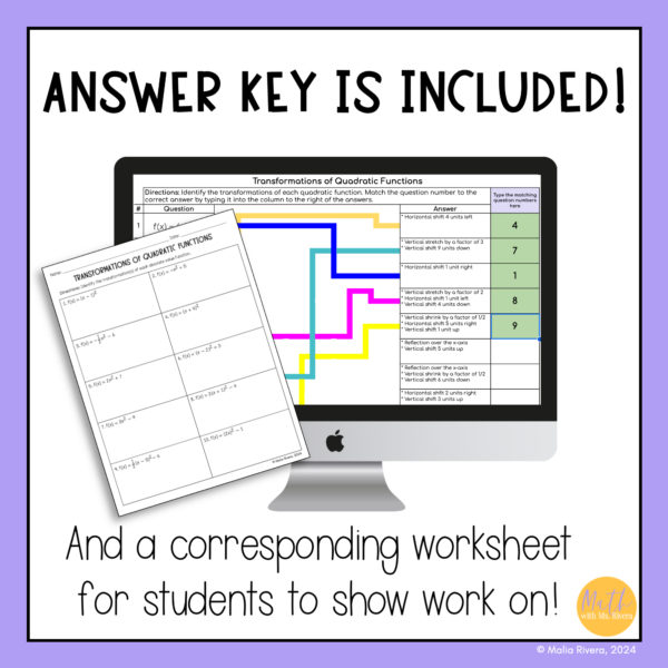 Transformations of Quadratic Functions Digital Matching thumbnail 3