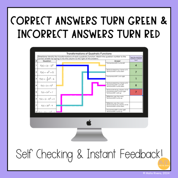 Transformations of Quadratic Functions Digital Matching thumbnail 2