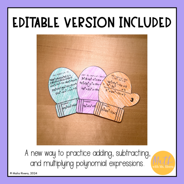 EDITABLE Polynomial Operations Bulletin Board Winter Mittens Display | Algebra - Image 2